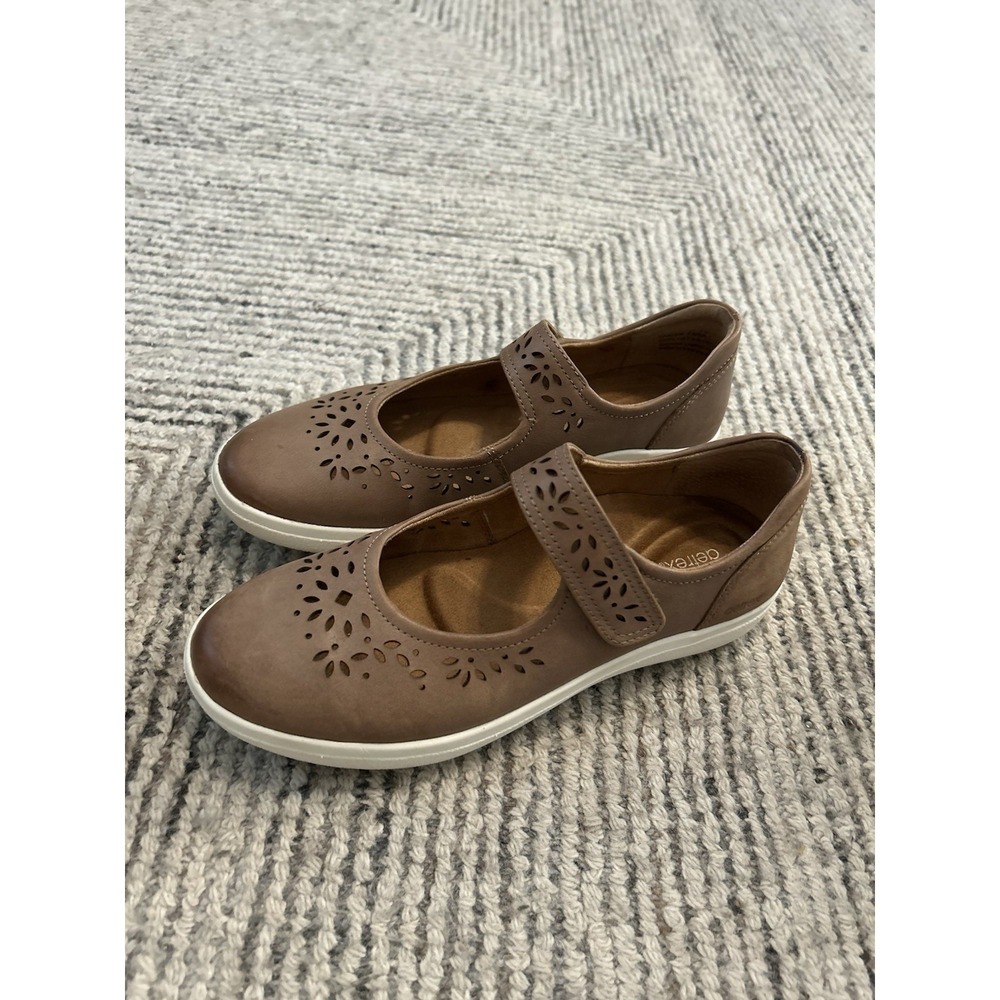 Aetrex Erica Brown Leather Cutout Mary Jane Women's Shoes Size 7.5-8